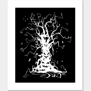 Spooky White Halloween Tree Posters and Art